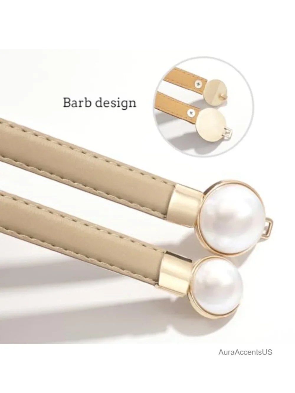 Thin PU Leather Skinny Belt with Pearl Buckle for Dresses